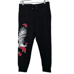 Hardy Hardy Women’s Embroidered Art Cotton Joggers Black Size Large.